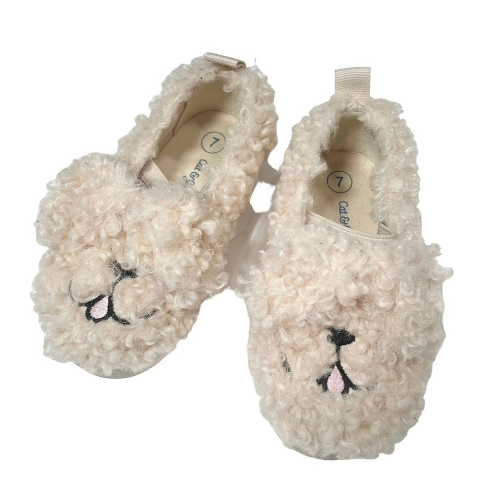 Cat & Jack Toddler Shoes Size 7 Tan Faux Fur Slip On